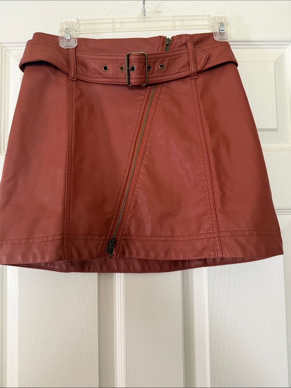 Free People Rust Faux Leather Belted Mini Skirt